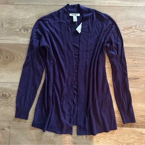 White House Black Market Cosmic Violet Purple Rib Trim Long CoverUp Cardigan NWT